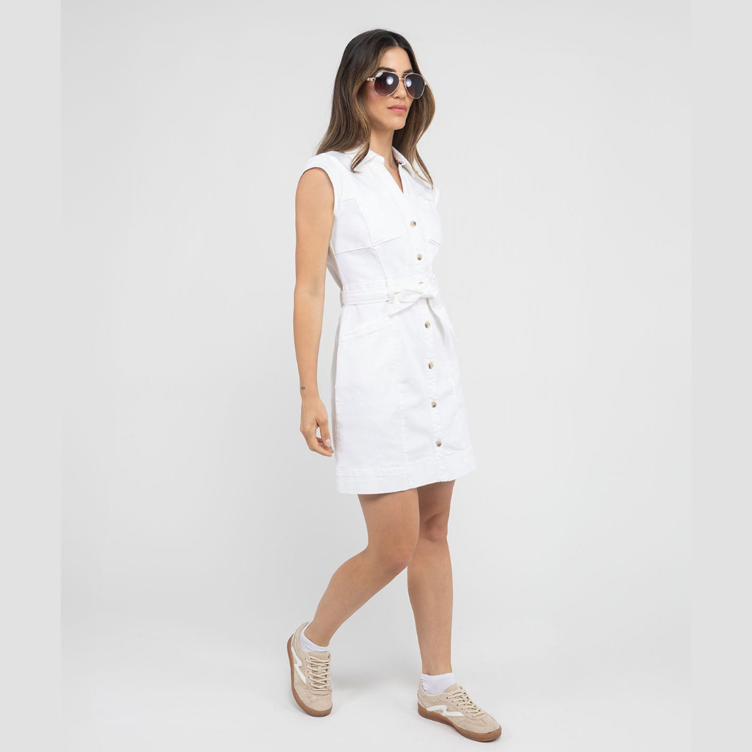 Vestido Denim Polo Blanco Con Cinturón