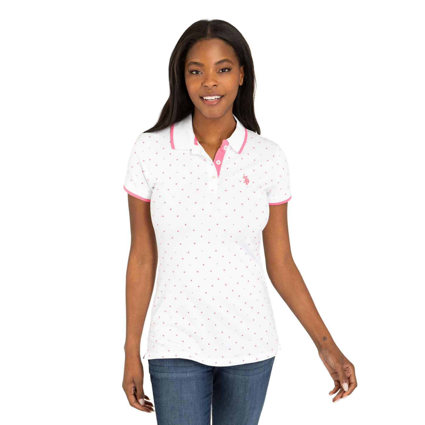 Chemise Polo Blanca De Puntos Para Mujer