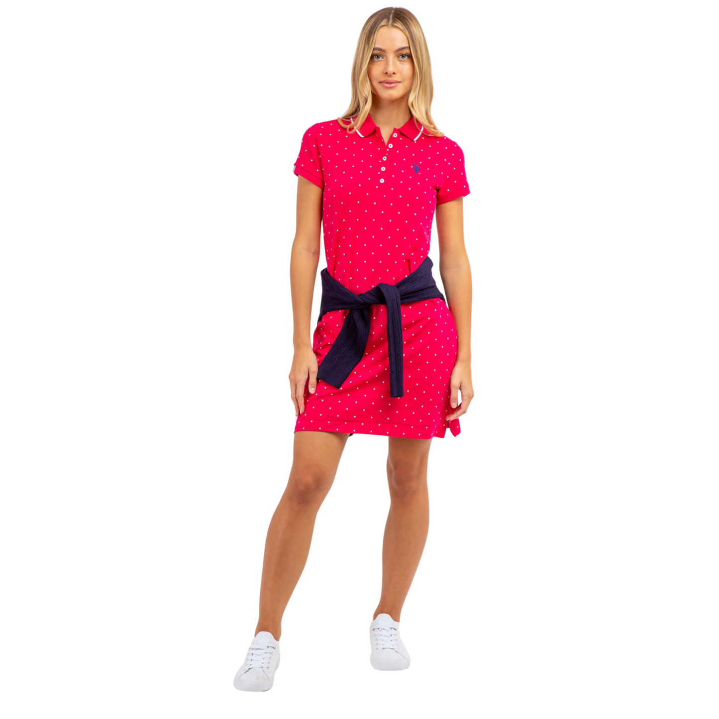 Vestido Polo Fucsia De Puntos Blancos Para Mujer
