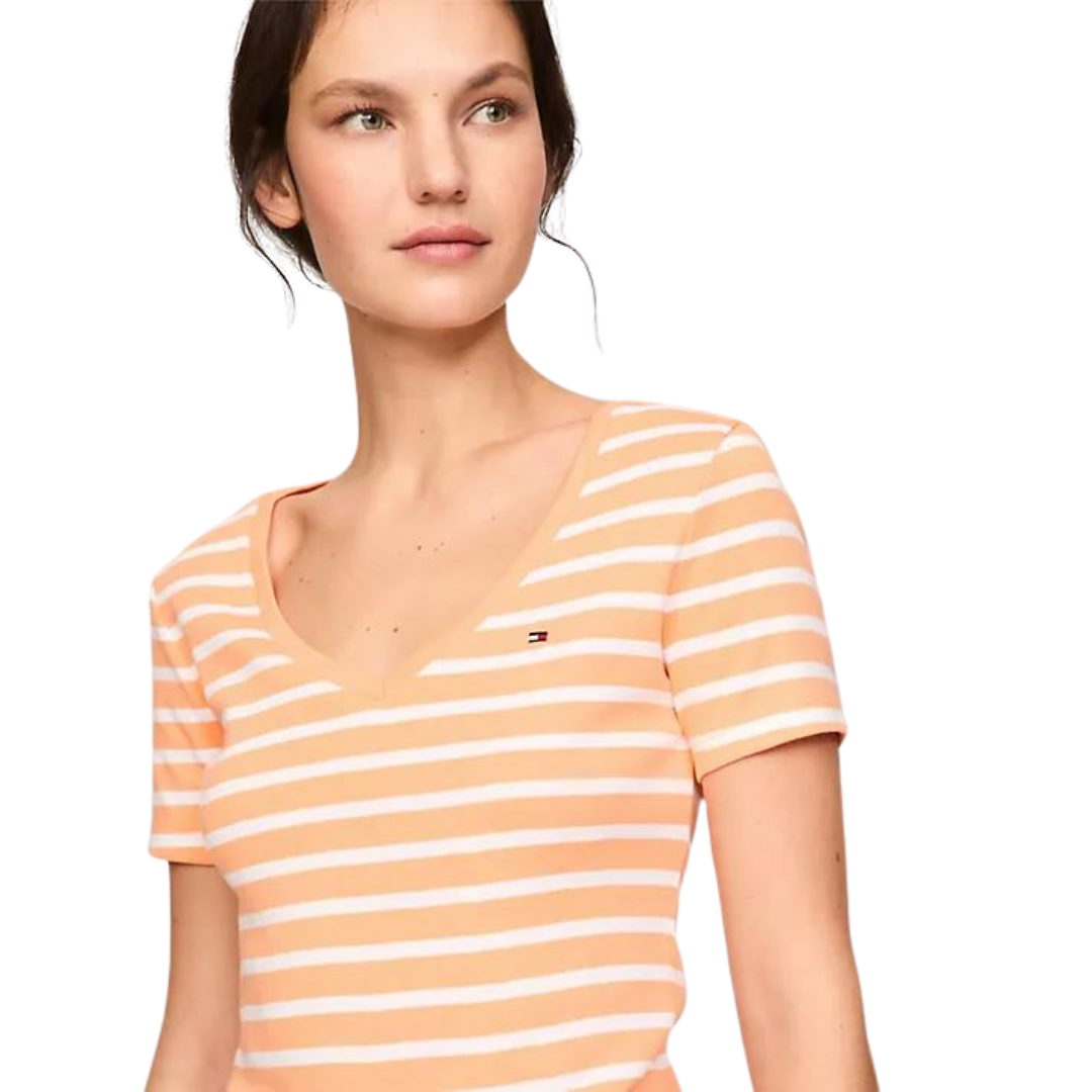 Franela Tommy Hilfiger Melon Con Rayas Blancas Para Mujer