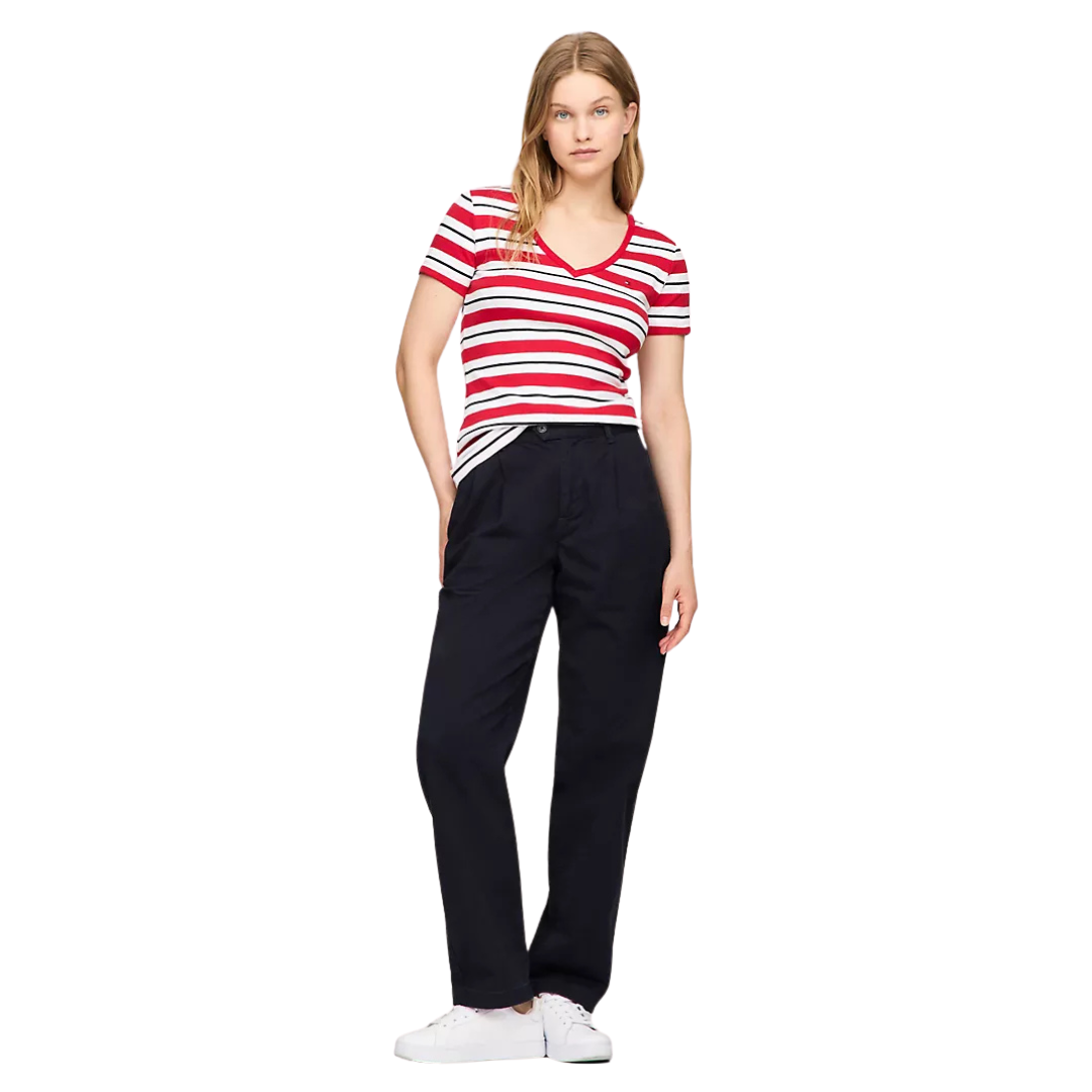 Franela Tommy Hilfiger Roja Con Blanco Y Rayas Negras Para Mujer