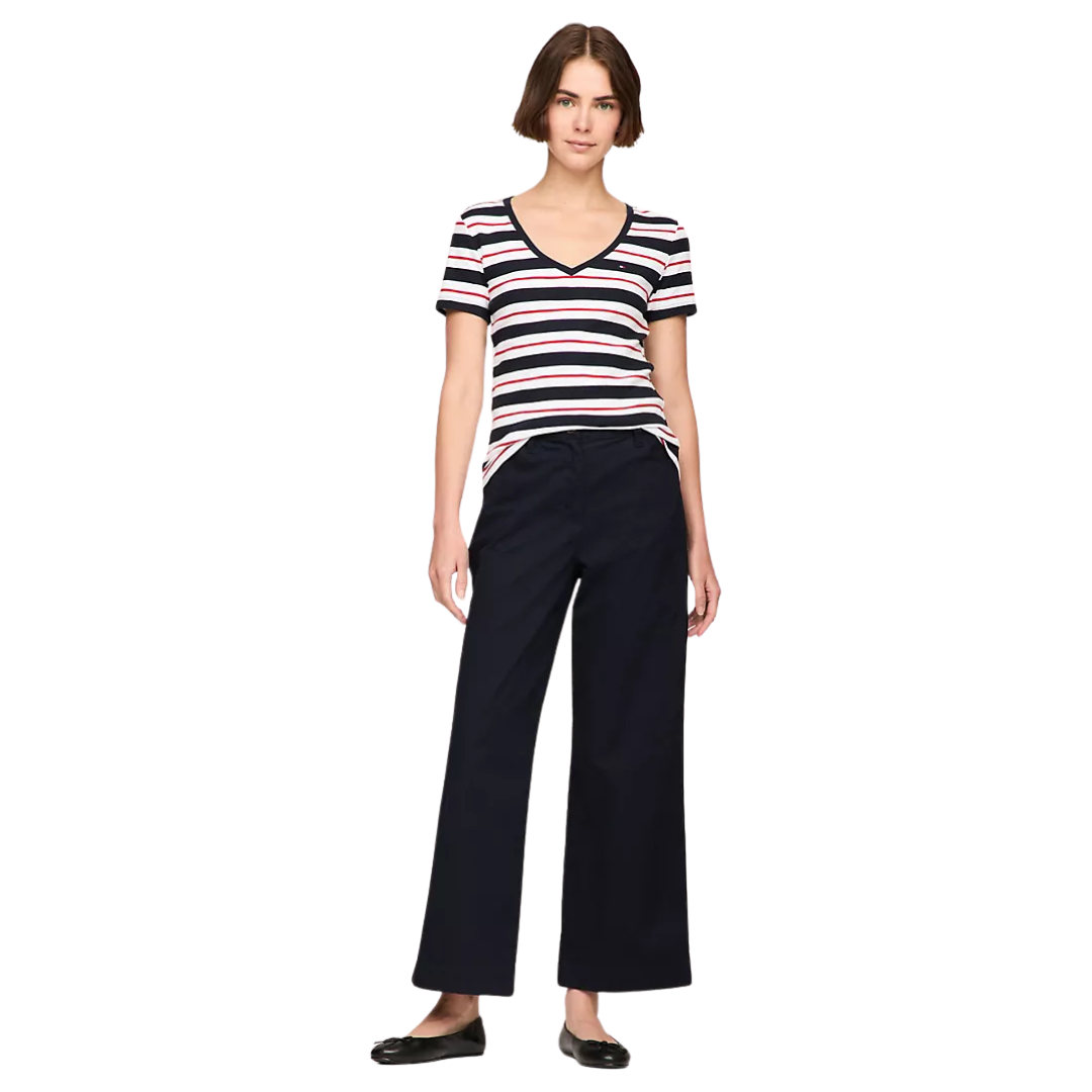 Franela Tommy Hilfiger Azul Marino Con Blanco Y Rayas Rojas Para Mujer