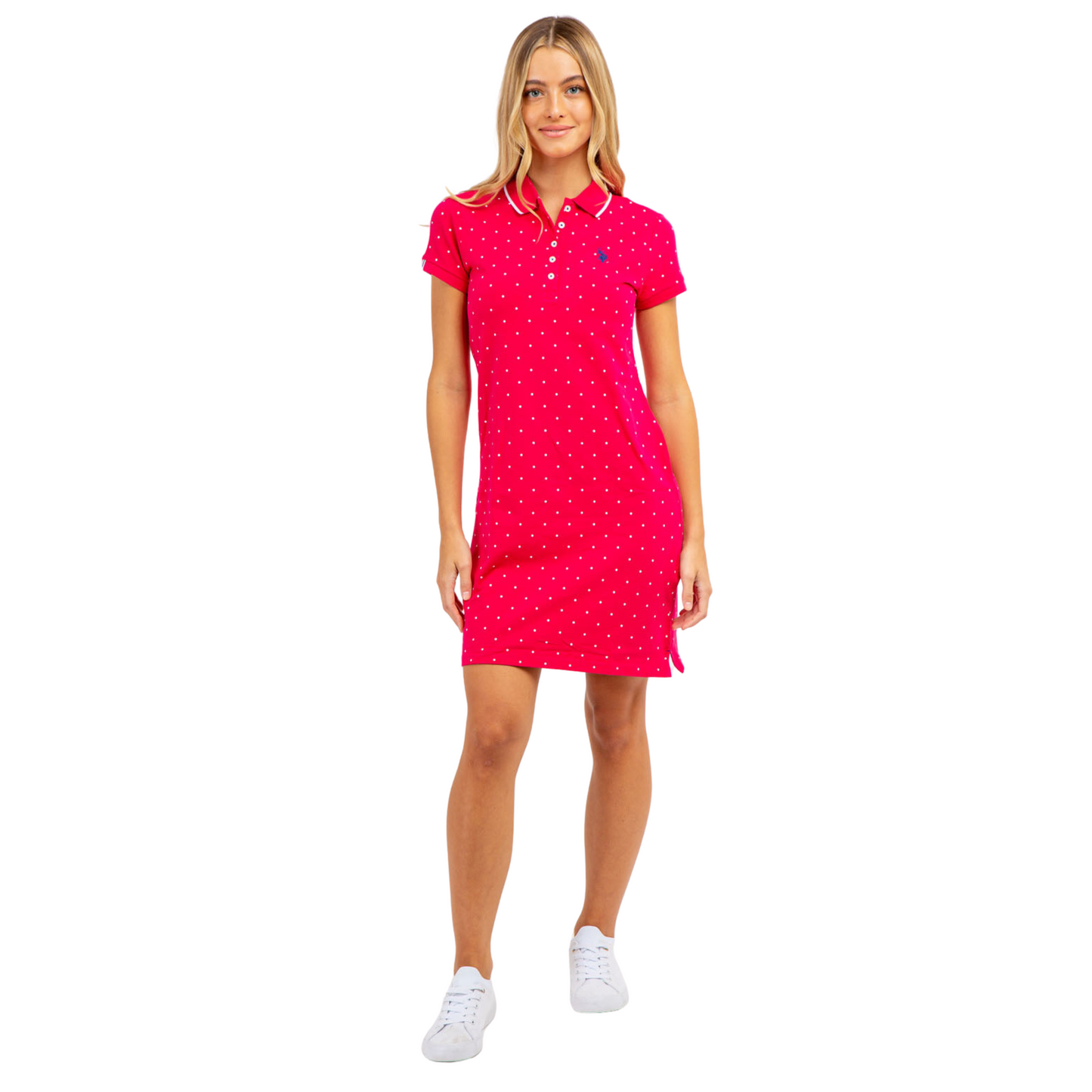 Vestido Polo Fucsia De Puntos Blancos Para Mujer
