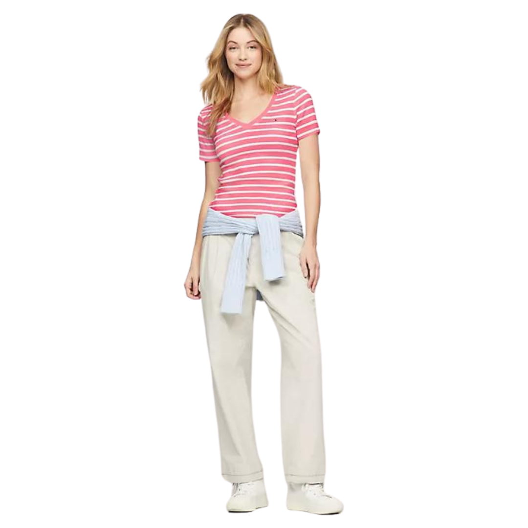 Franela Tommy Hilfiger Fucsia Con Rayas Blancas Para Mujer
