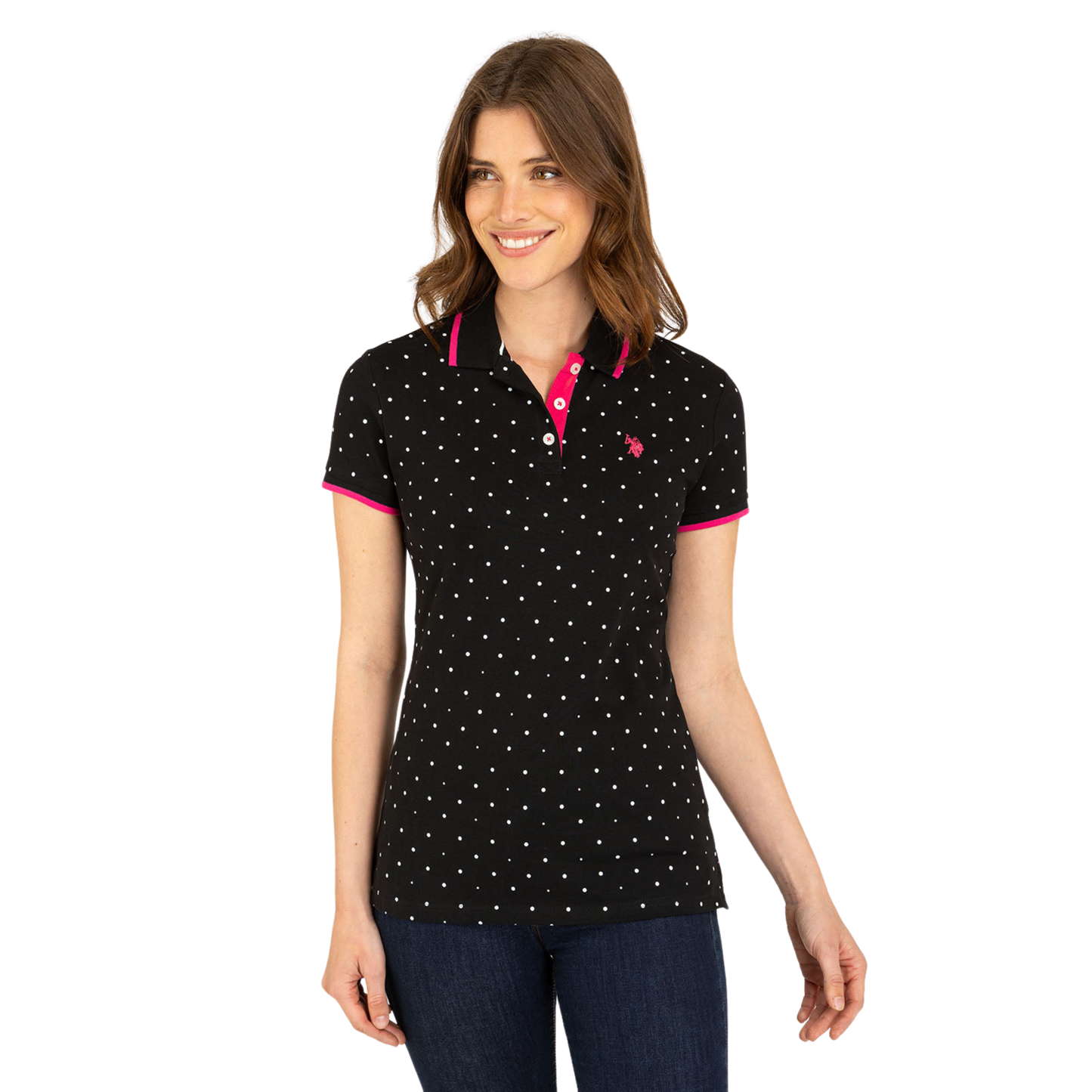 Chemise Polo Negra De Puntos Para Mujer