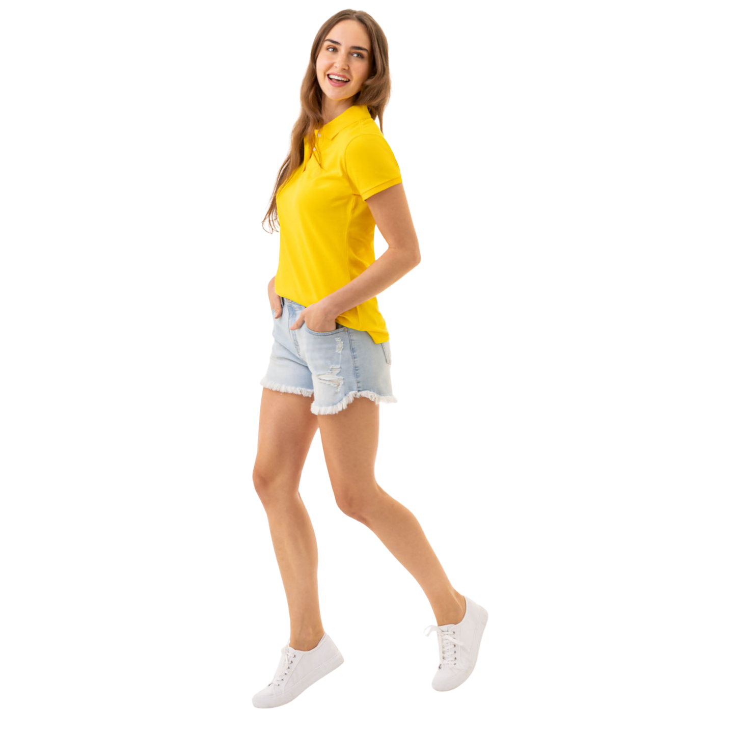 Chemise Polo Amarilla Clásica Para Mujer