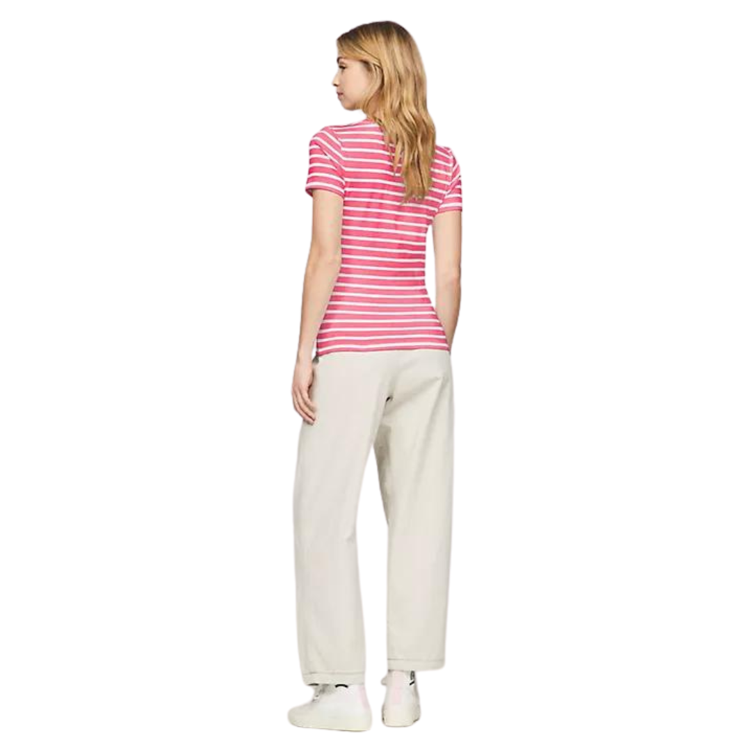 Franela Tommy Hilfiger Fucsia Con Rayas Blancas Para Mujer