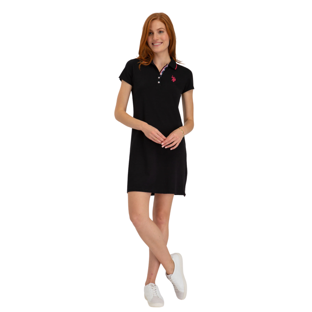 Vestido Polo Negro Con Bordes Para Mujer