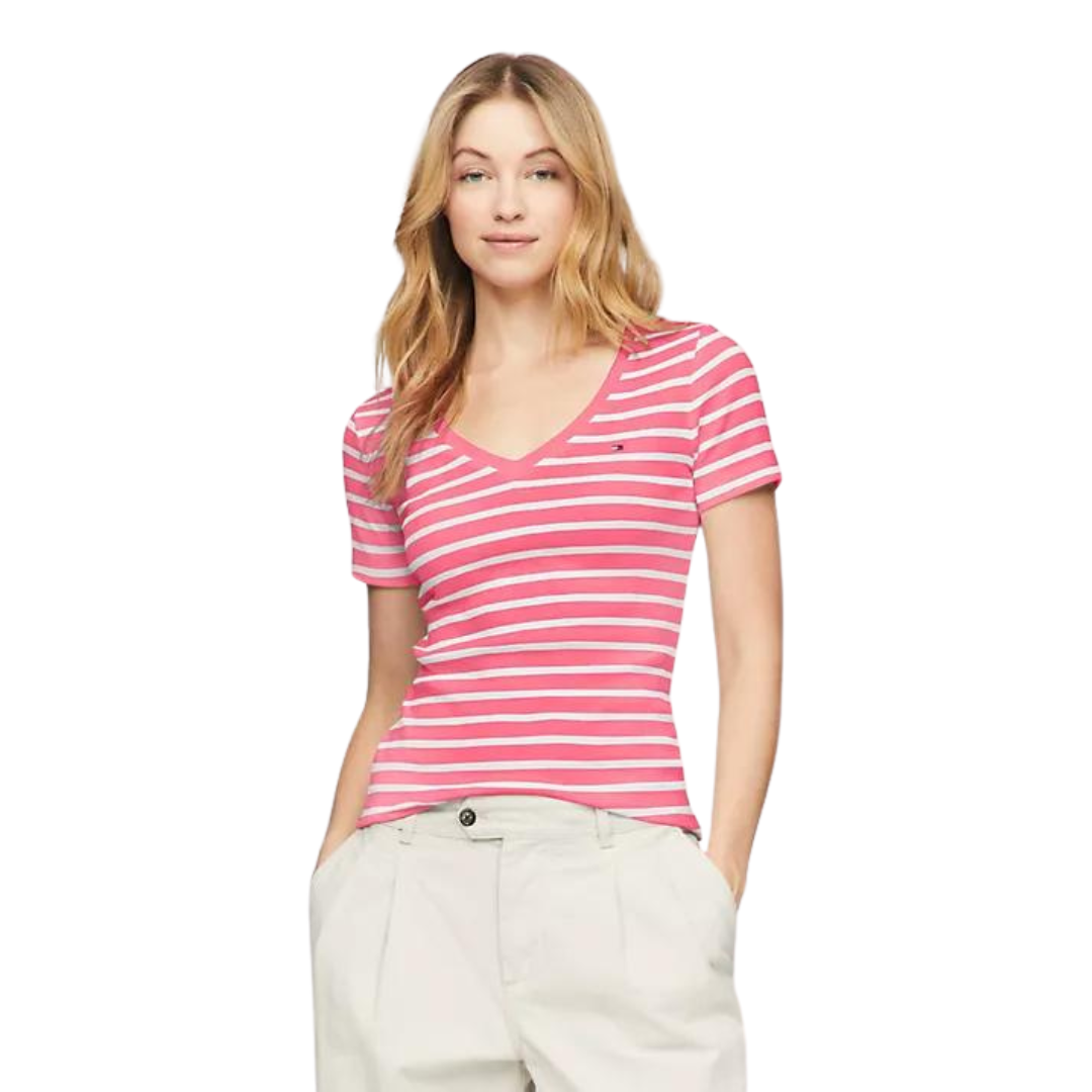 Franela Tommy Hilfiger Fucsia Con Rayas Blancas Para Mujer