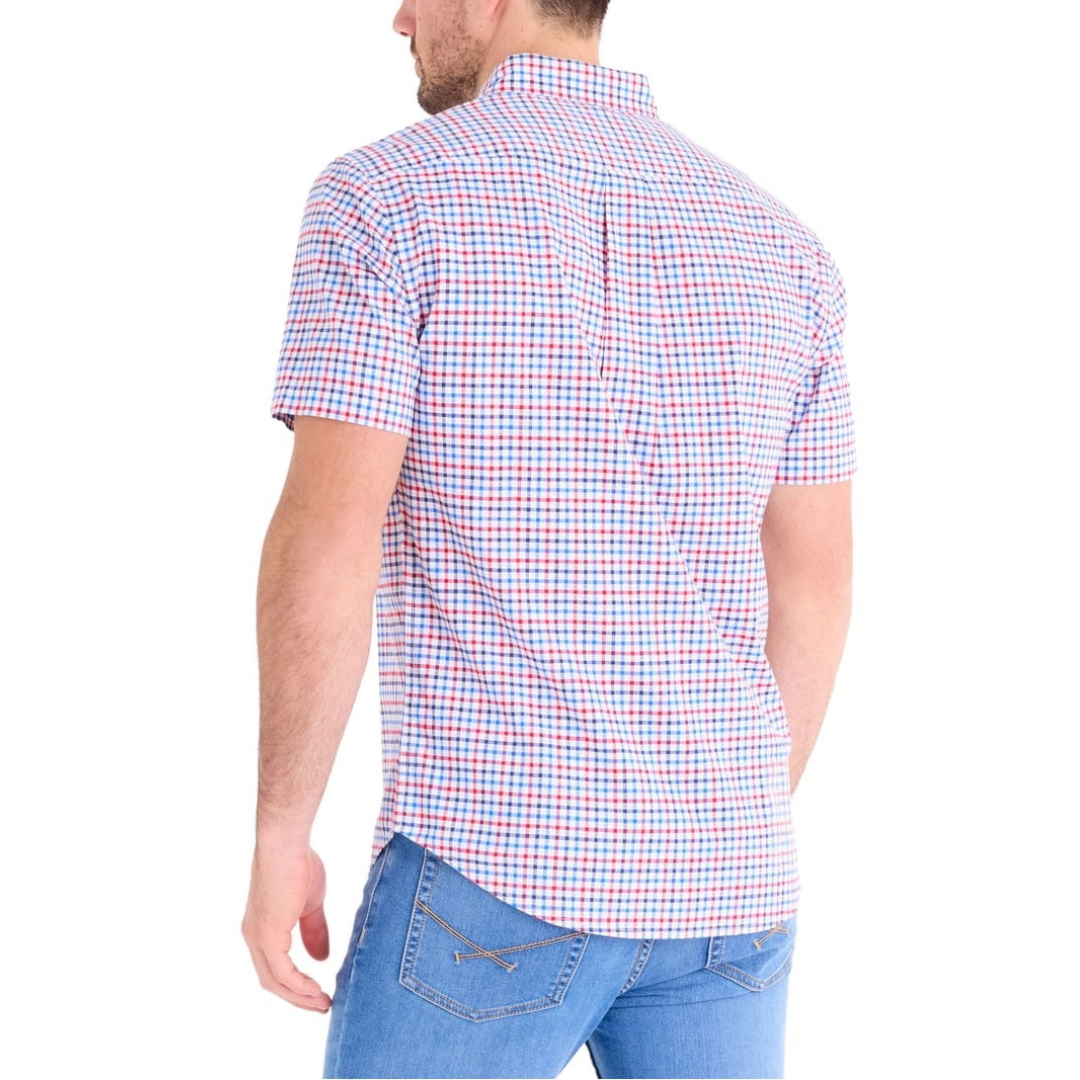 Camisa U.S. Polo Assn. Manga Corta a Cuadros Rojo con Blanco y Azul Para Hombre