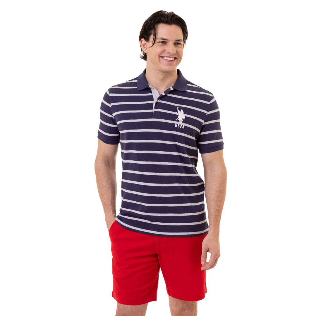 Chemise Polo Para Hombre Azul Rayas Gris