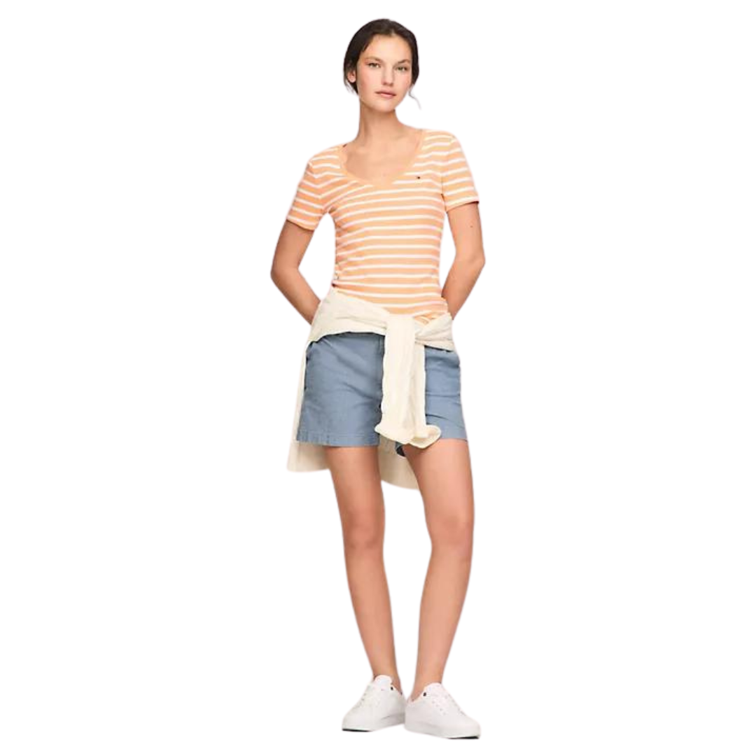 Franela Tommy Hilfiger Melon Con Rayas Blancas Para Mujer