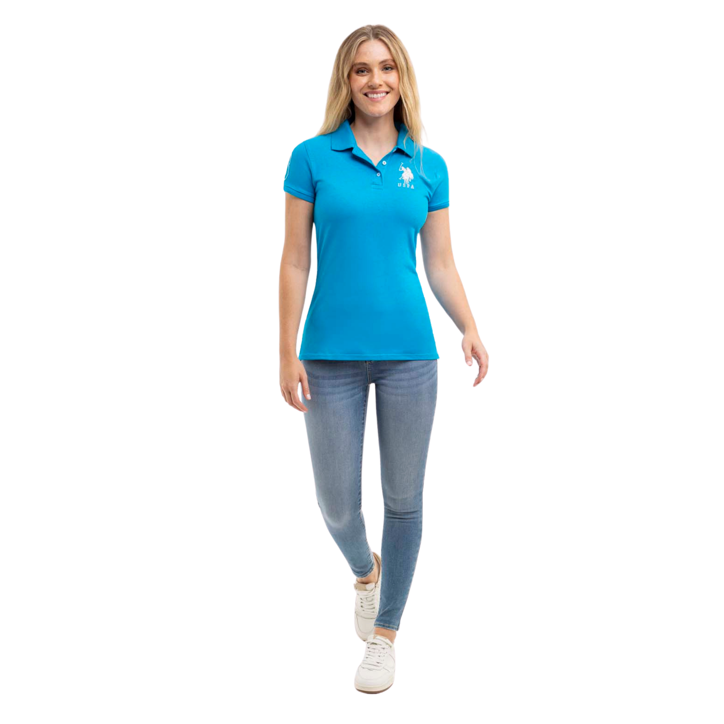 Chemise Polo Azul Logo Grande Para Mujer