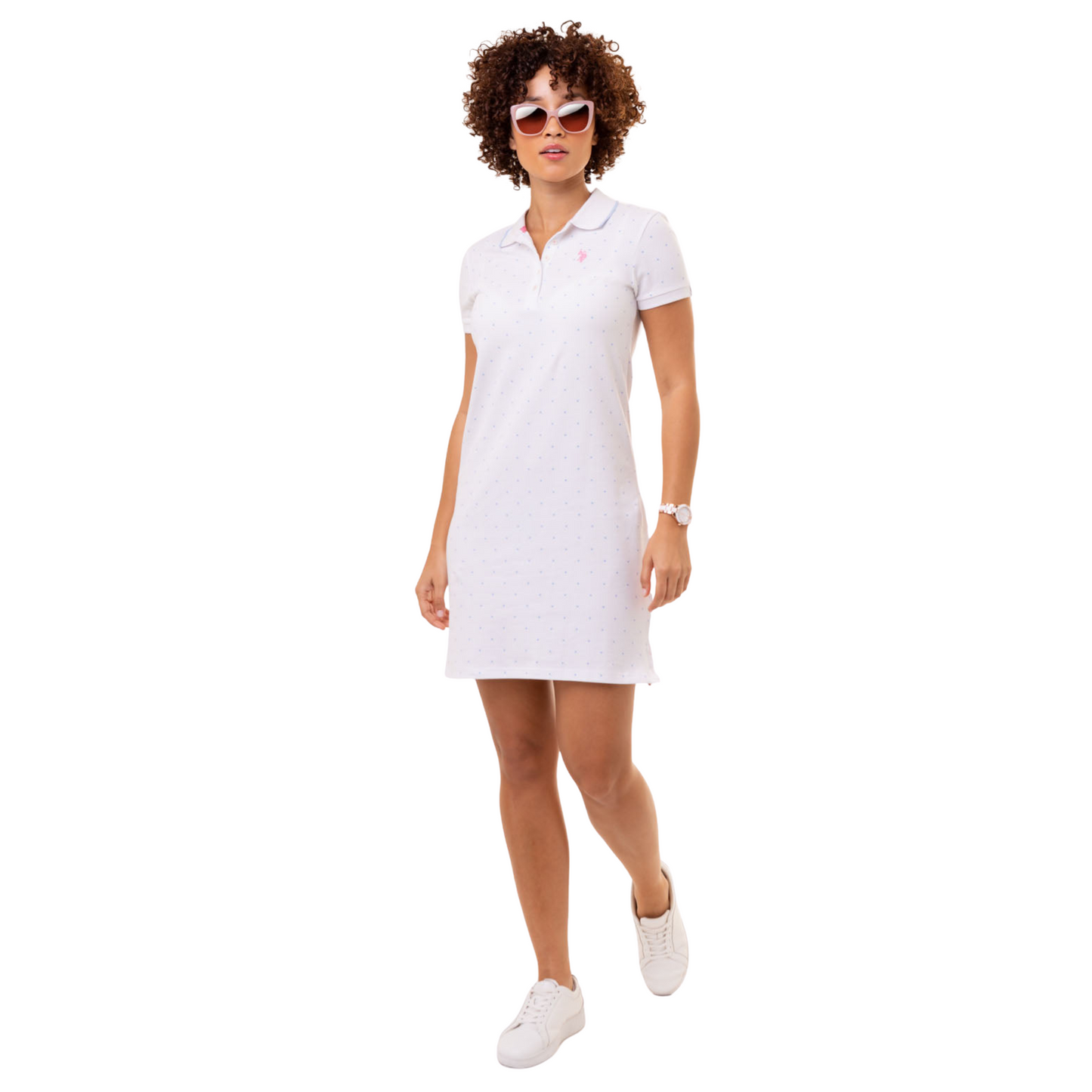 Vestido Polo Blanco De Puntos Para Mujer