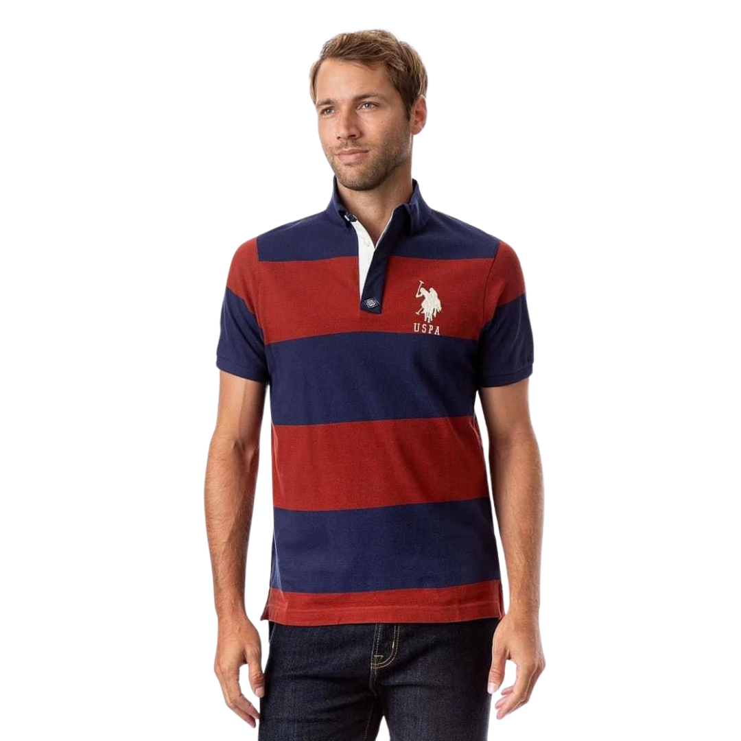 Chemise Polo Para Hombre Rayas Vinotinto Con Azul