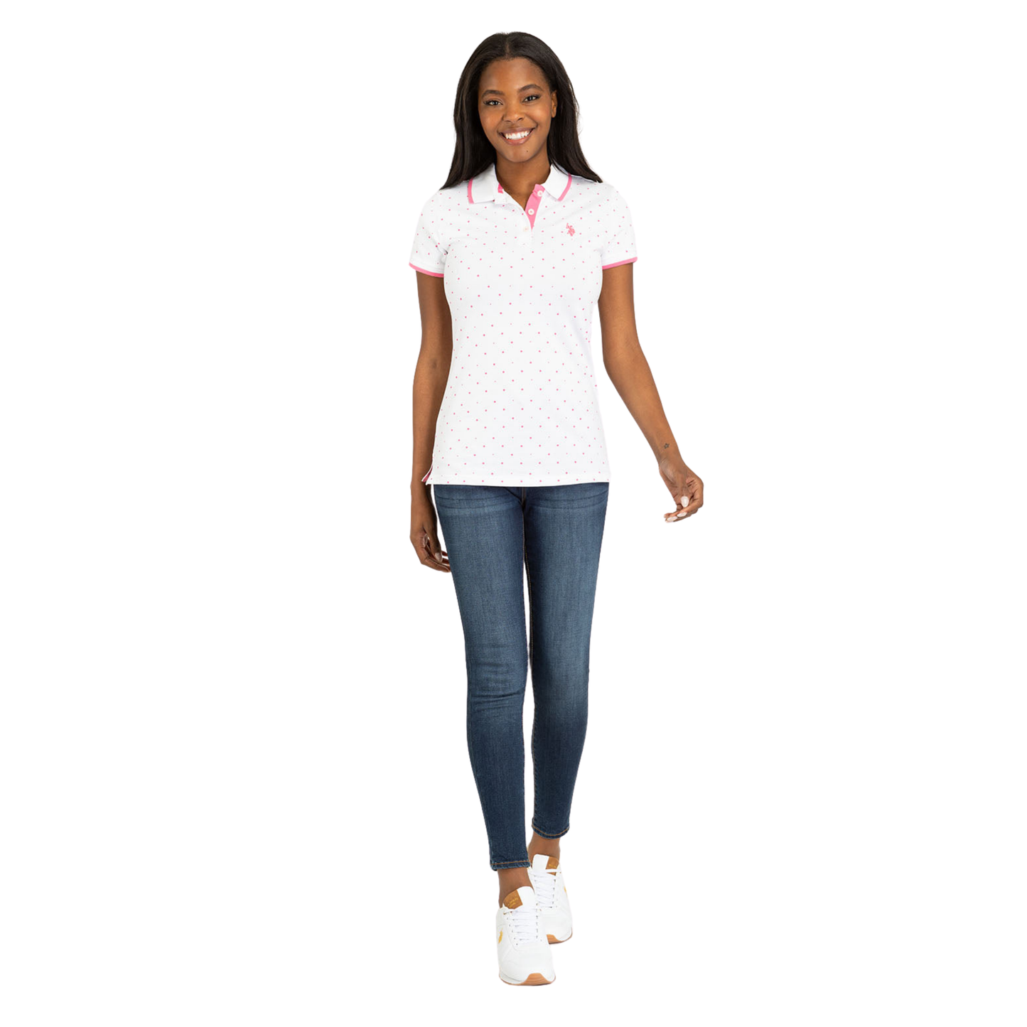 Chemise Polo Blanca De Puntos Para Mujer