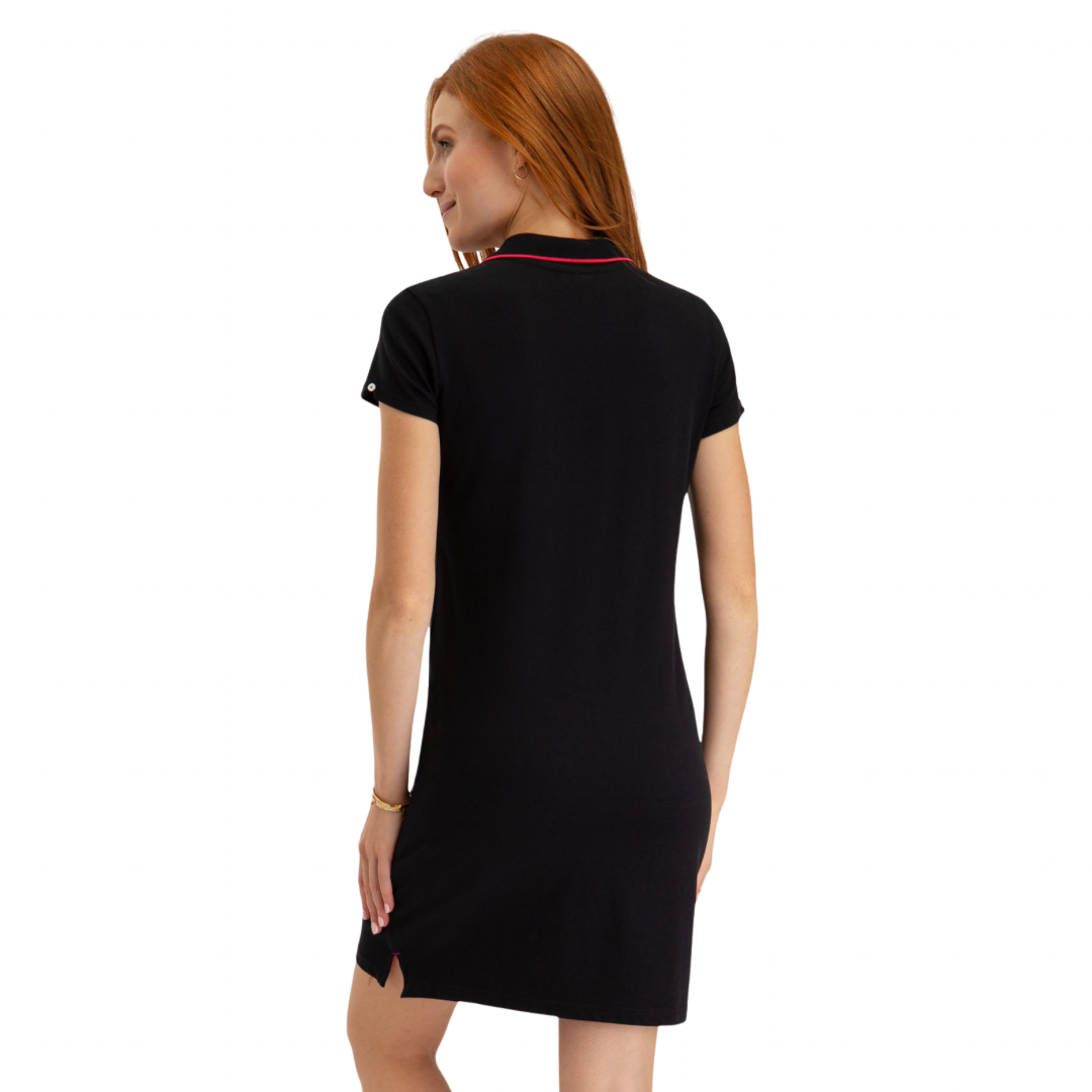 Vestido Polo Negro Con Bordes Para Mujer