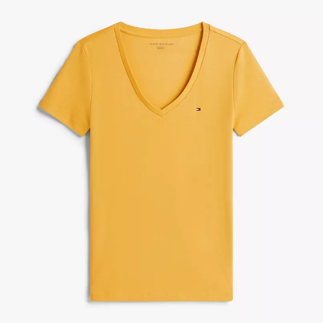 Franela Tommy Hilfiger Cuello en V Amarillo Mostaza Para Mujer