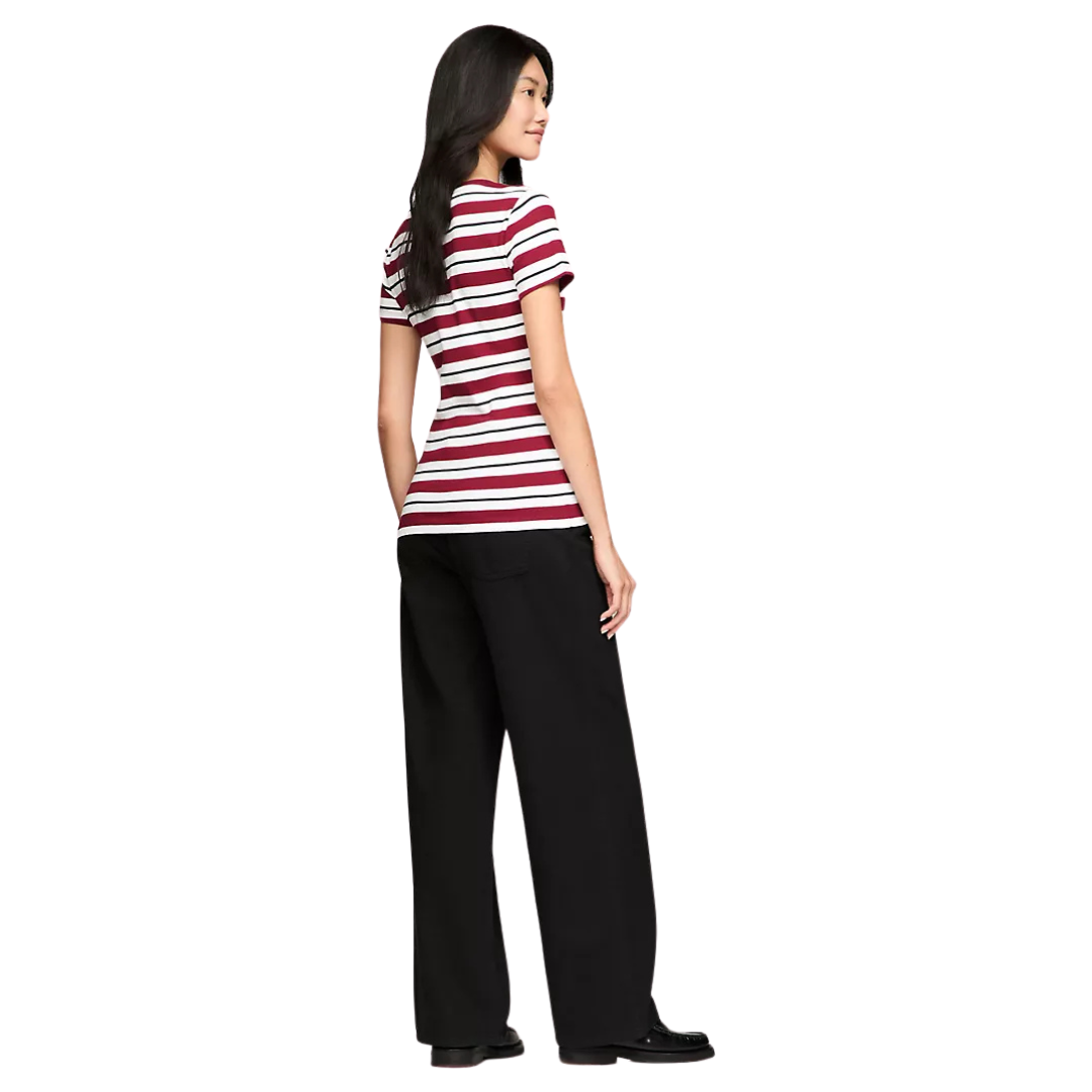 Franela Tommy Hilfiger Vinotinto Con Blanco Y Rayas Negras Para Mujer