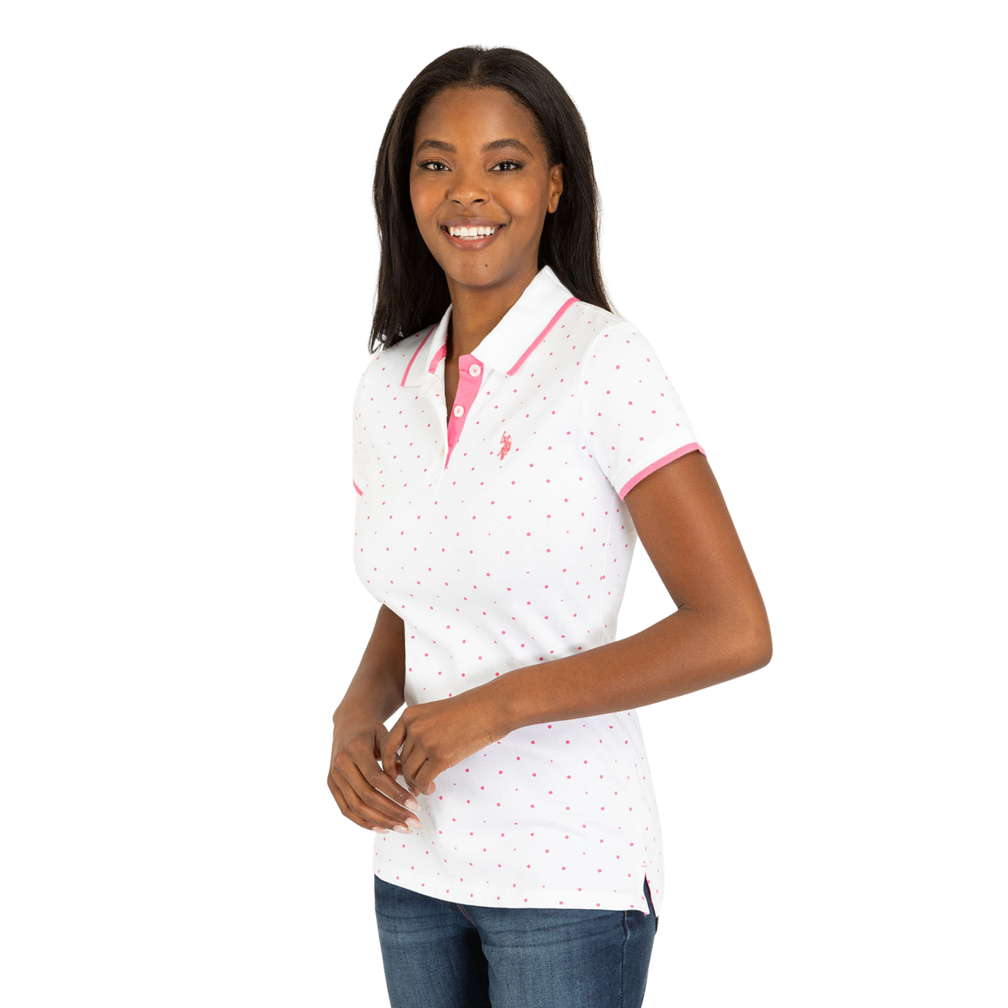 Chemise Polo Blanca De Puntos Para Mujer