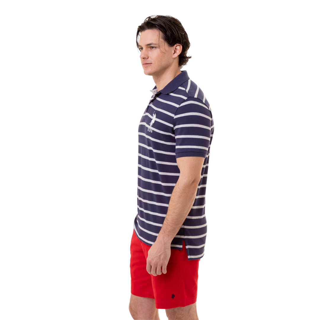Chemise Polo Para Hombre Azul Rayas Gris