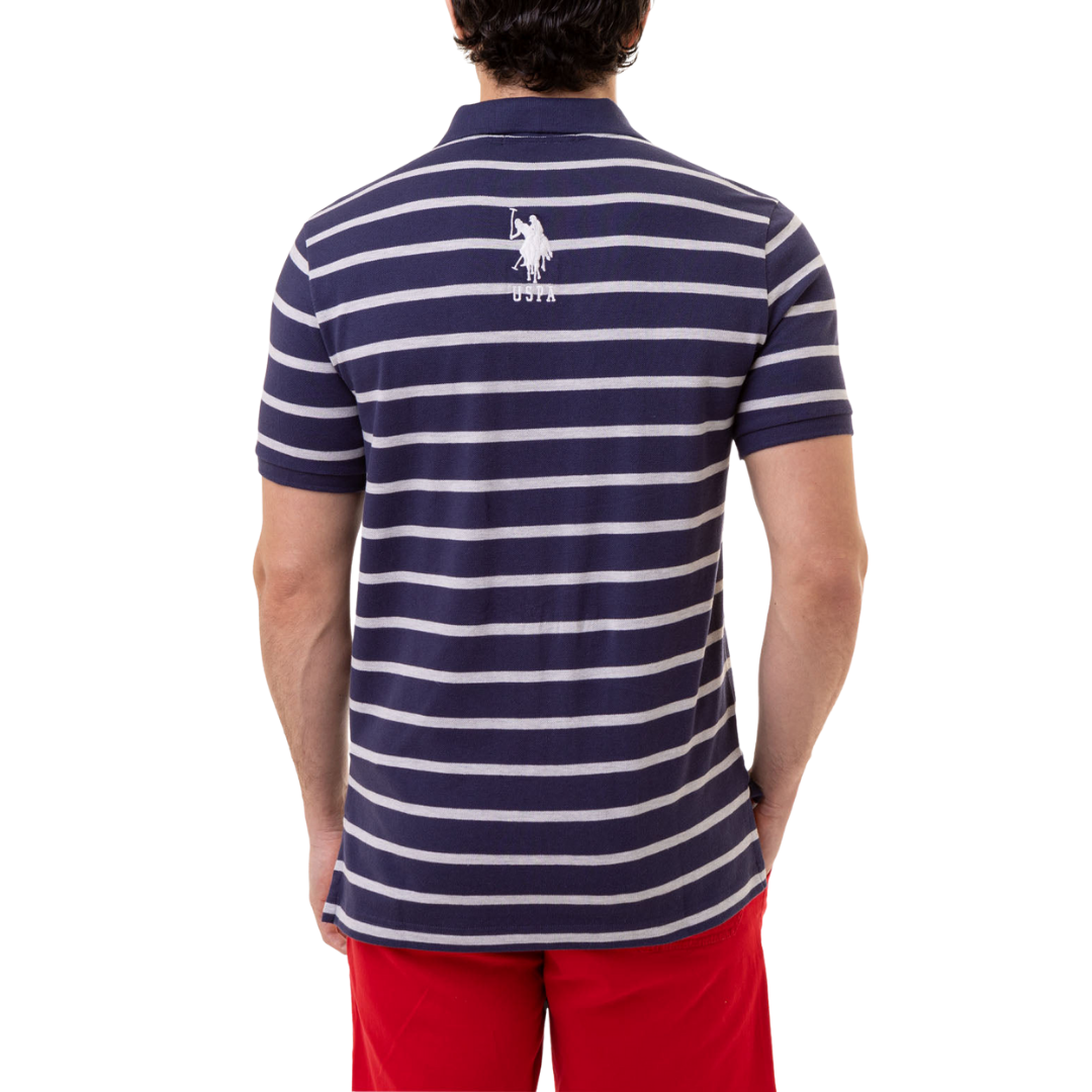 Chemise Polo Para Hombre Azul Rayas Gris