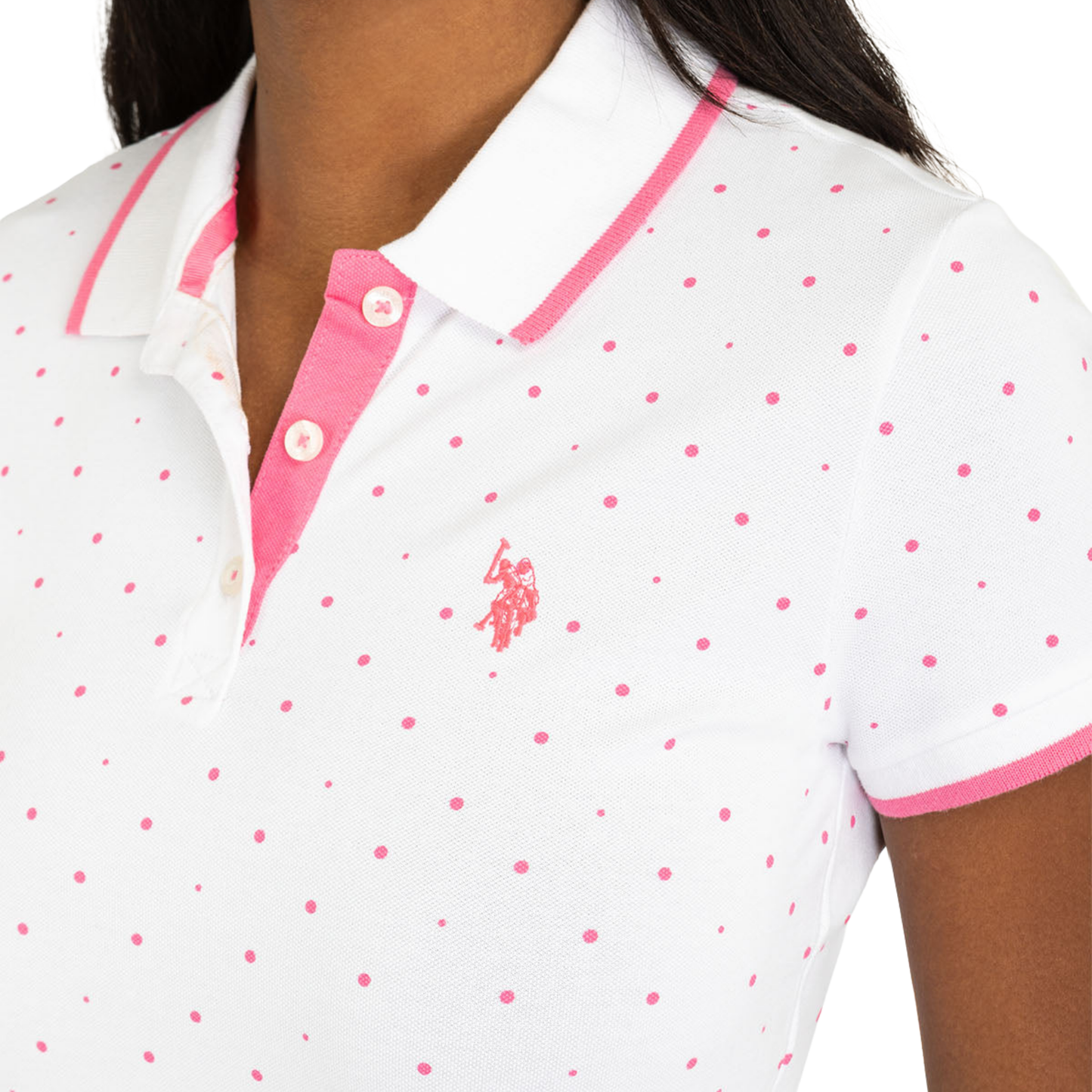 Chemise Polo Blanca De Puntos Para Mujer