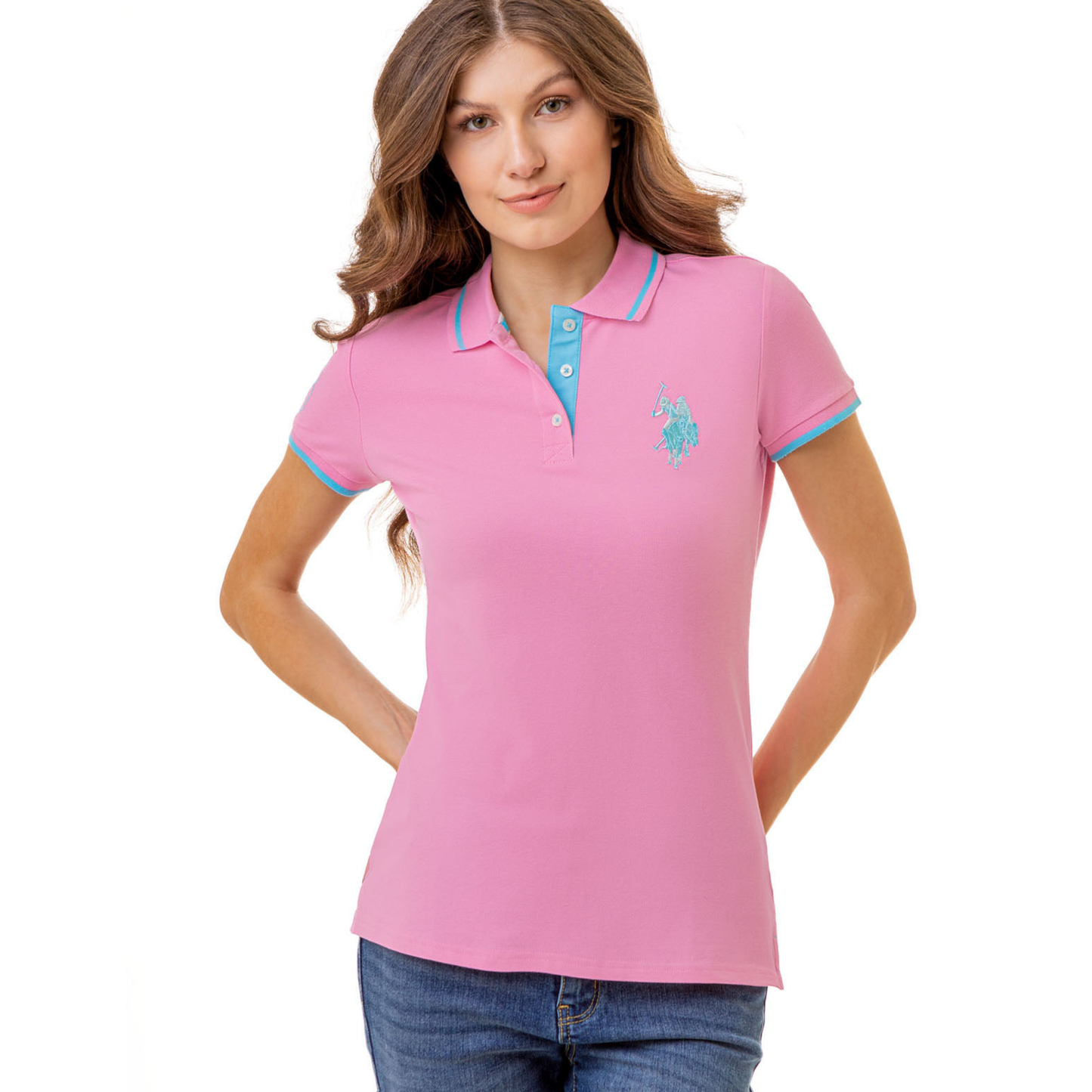 Chemise Polo Rosa Logo Grande Para Mujer