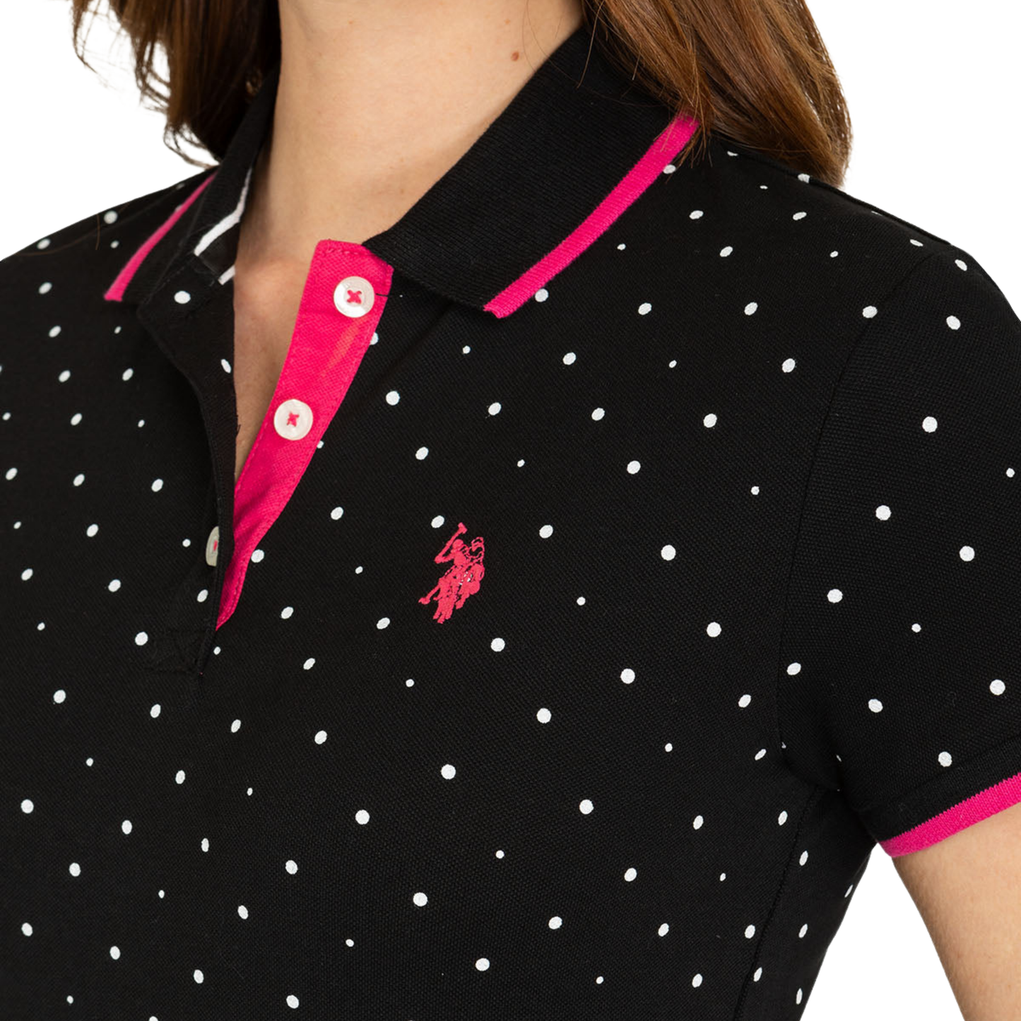 Chemise Polo Negra De Puntos Para Mujer