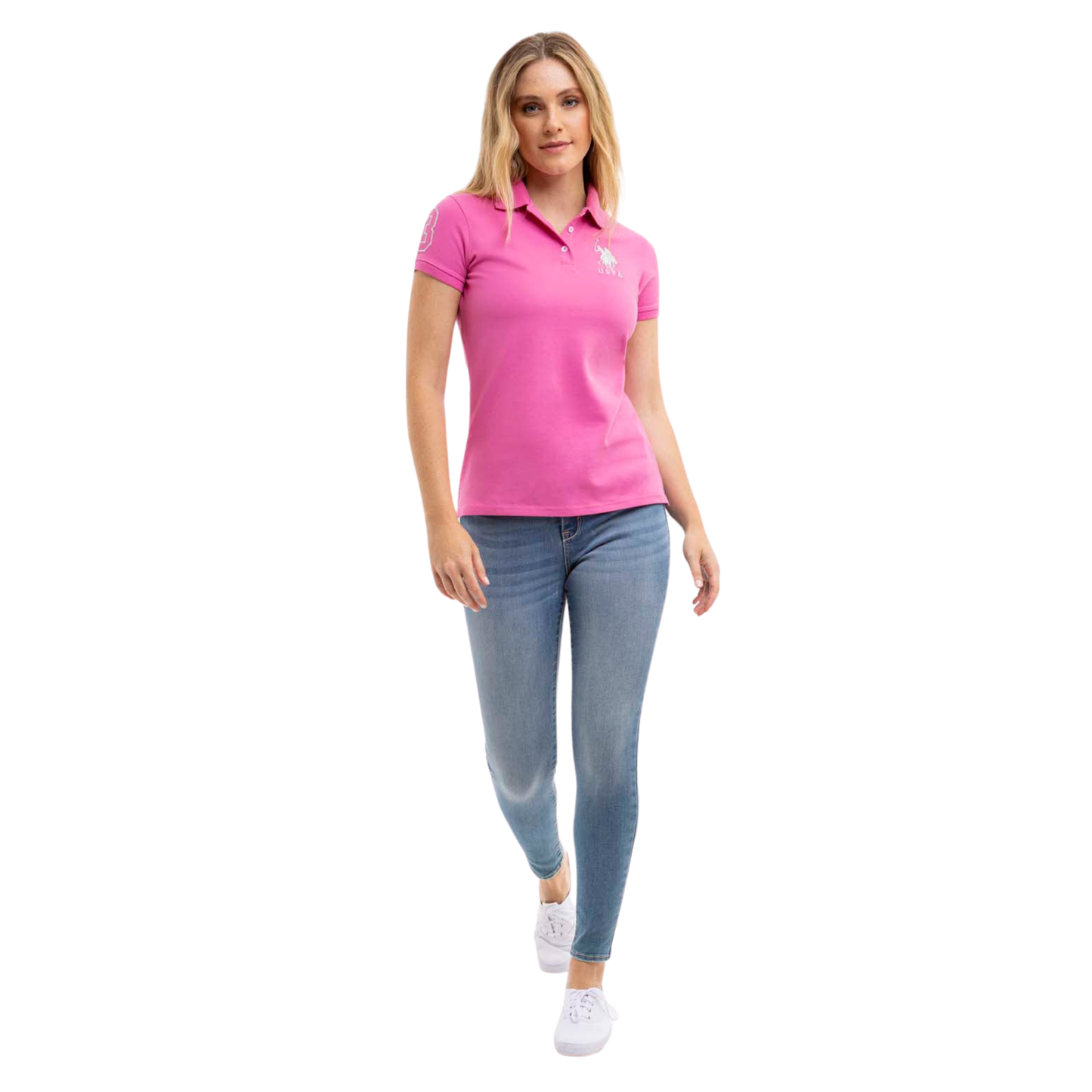 Chemise Polo Rosa Logo Grande Para Mujer