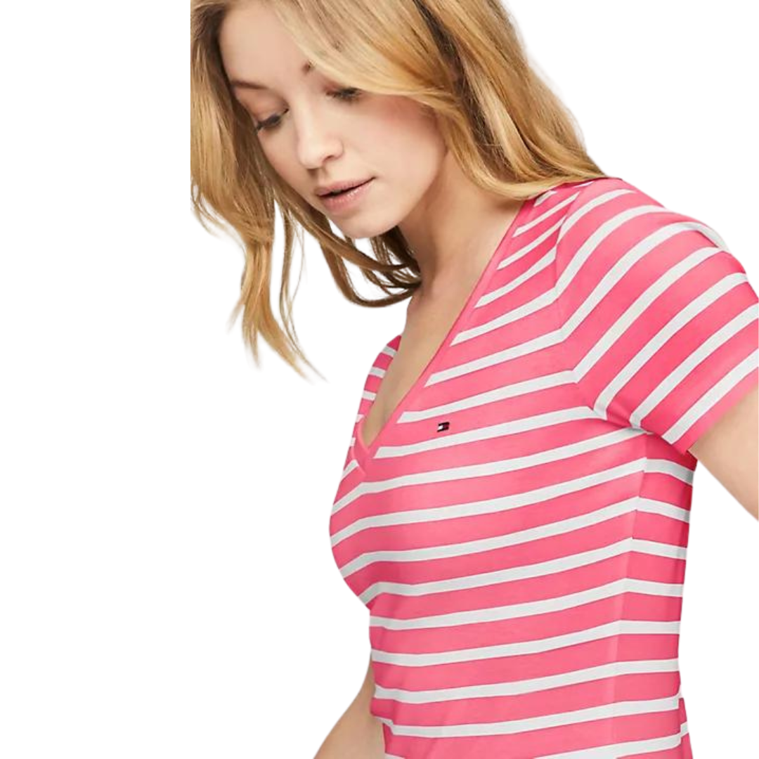 Franela Tommy Hilfiger Fucsia Con Rayas Blancas Para Mujer