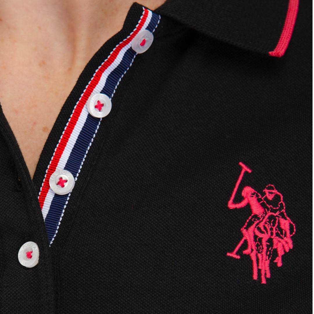 Vestido Polo Negro Con Bordes Para Mujer