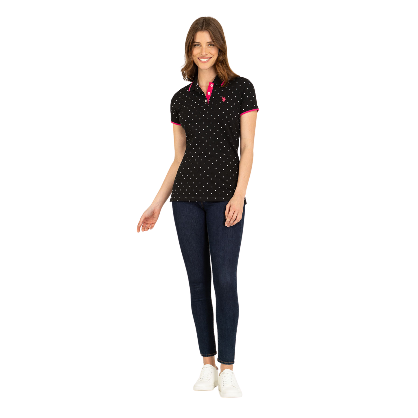 Chemise Polo Negra De Puntos Para Mujer