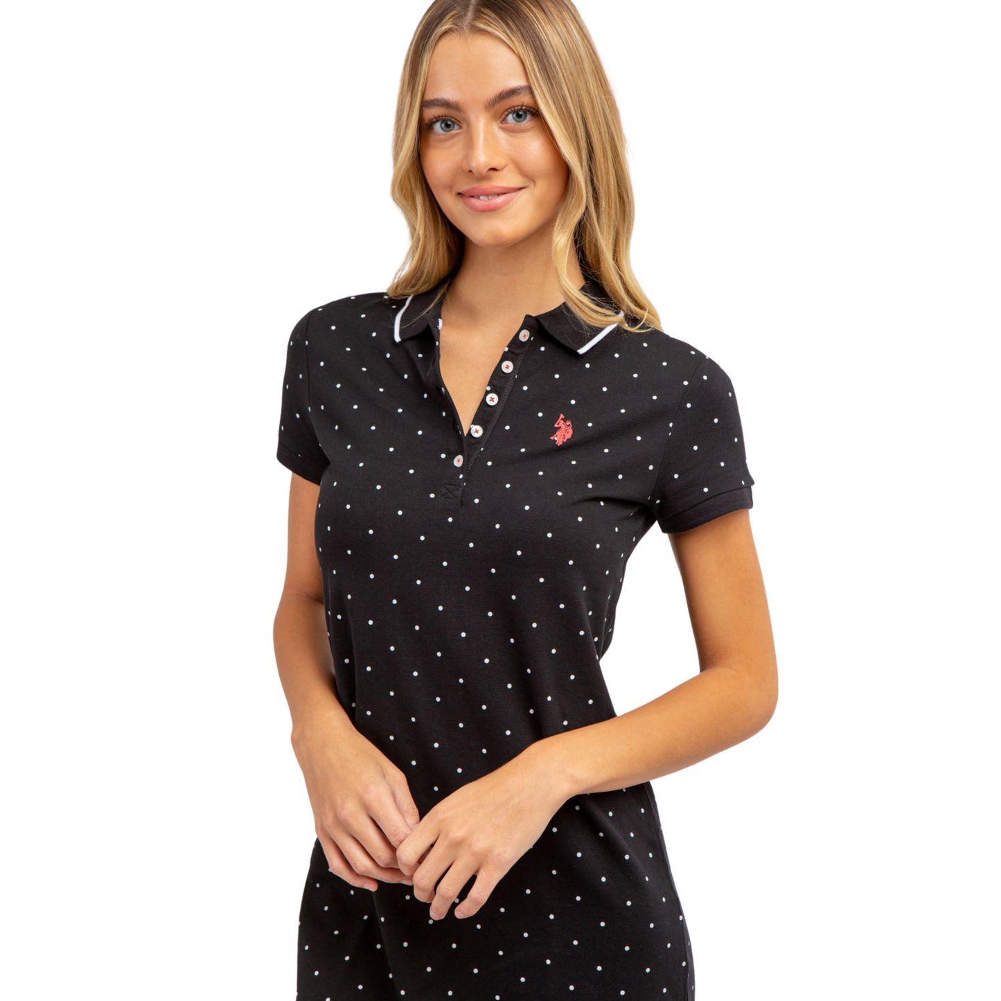 Vestido Polo Negro De Puntos Para Mujer