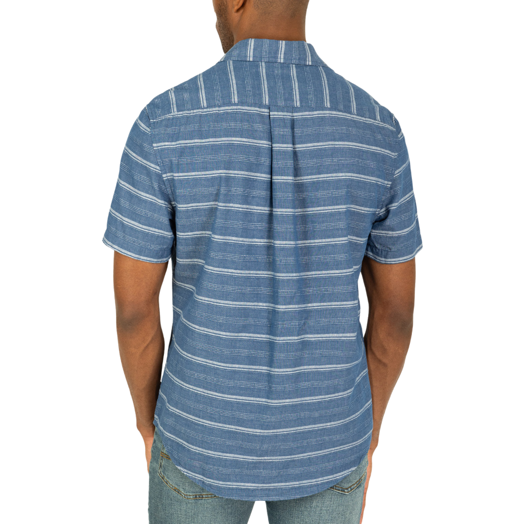 Camisa Polo Manga Corta Azul a Rayas Para Hombre