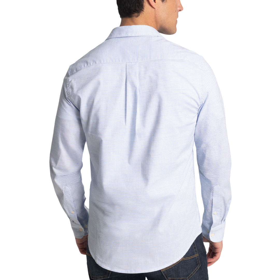 Camisa Polo Manga Larga con Raya Estampada Para Hombre