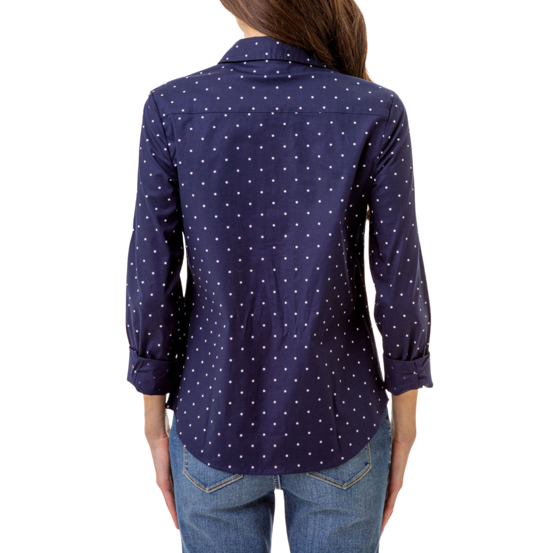 Camisa Polo Azul Marino con Puntos Para Mujer