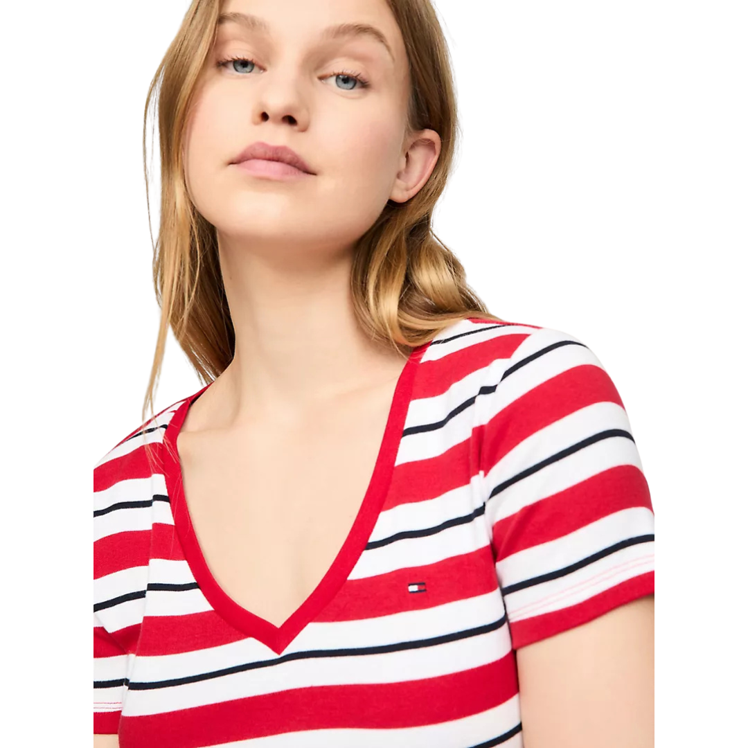 Franela Tommy Hilfiger Roja Con Blanco Y Rayas Negras Para Mujer