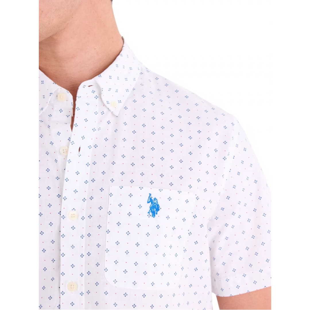 Camisa U.S. Polo Assn. Manga Corta Blanca Estampada Para Hombre