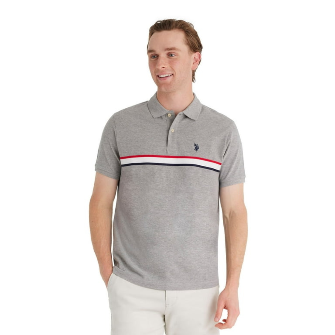 Chemise Polo Para Hombre Gris Con Franja