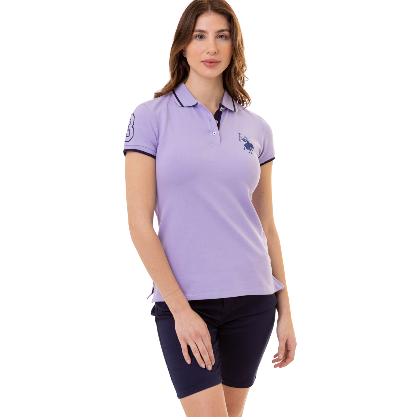 Chemise Polo Lila Logo Grande Para Mujer