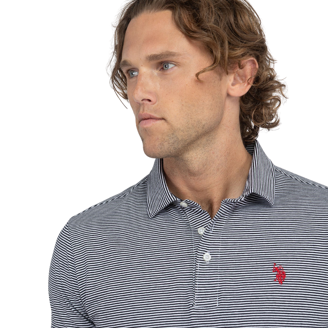 Chemise Polo Con Rayas Finas En Negro Para Hombre