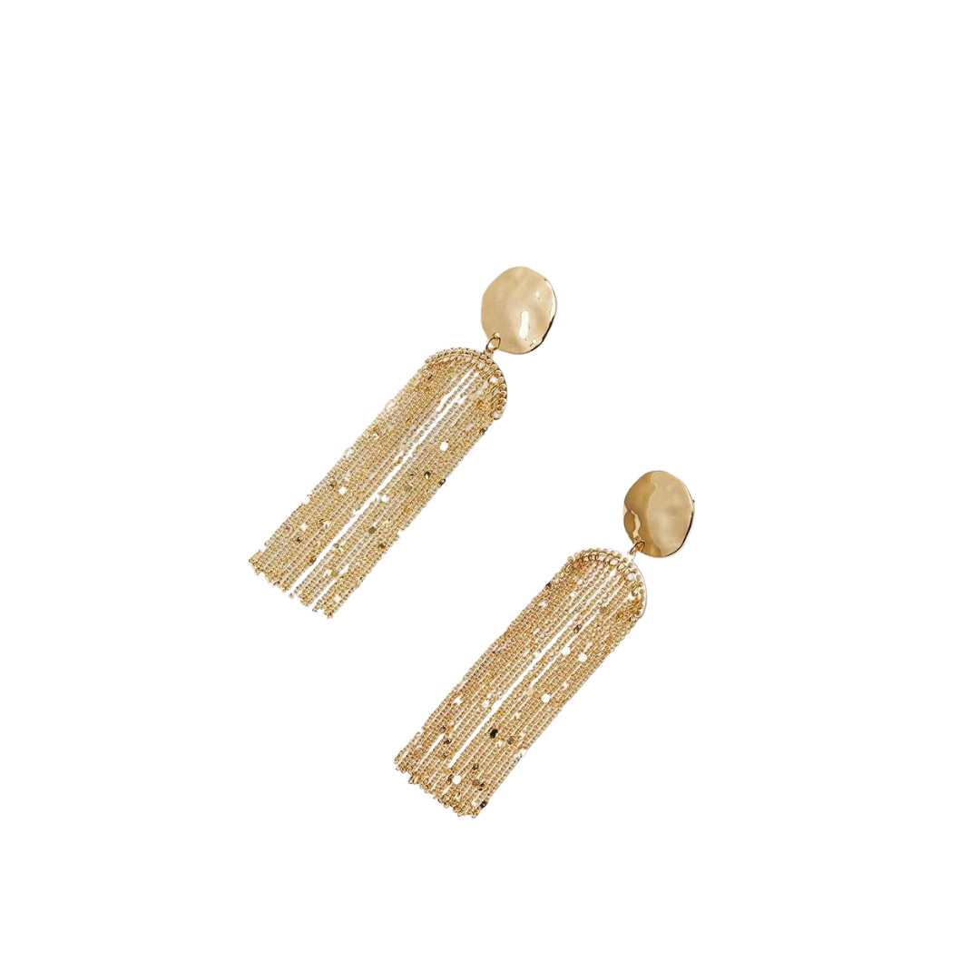Aretes Colgantes de Cadena con Disco y Borla Hipoalergénicos Jessica Simpson Tono Oro