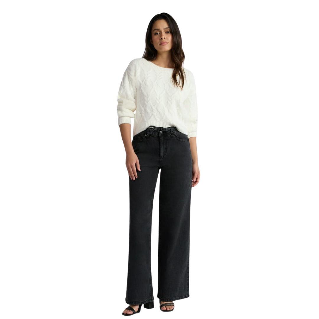 Jeans Vaqueros con Cordón Negro Deslavado Madden NYC