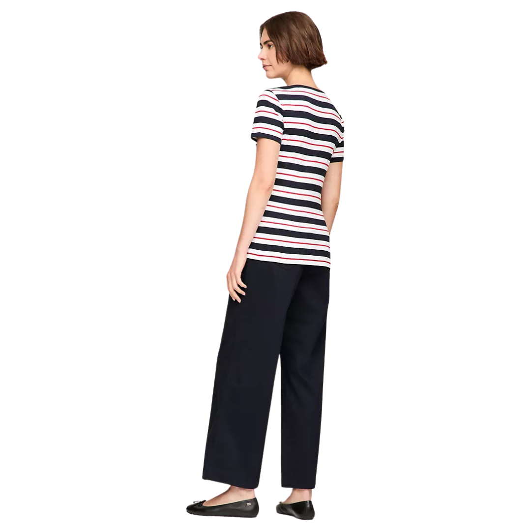 Franela Tommy Hilfiger Azul Marino Con Blanco Y Rayas Rojas Para Mujer
