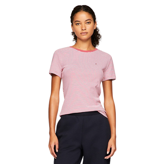 Franela Tommy Hilfiger Rosada Con Rayas Blancas Para Mujer