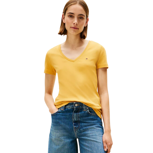 Franela Tommy Hilfiger Cuello en V Amarillo Mostaza Para Mujer