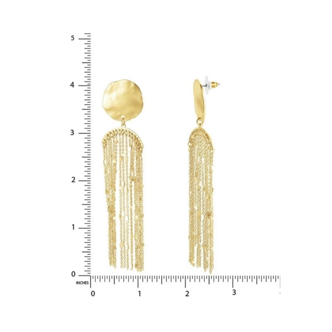 Aretes Colgantes de Cadena con Disco y Borla Hipoalergénicos Jessica Simpson Tono Oro