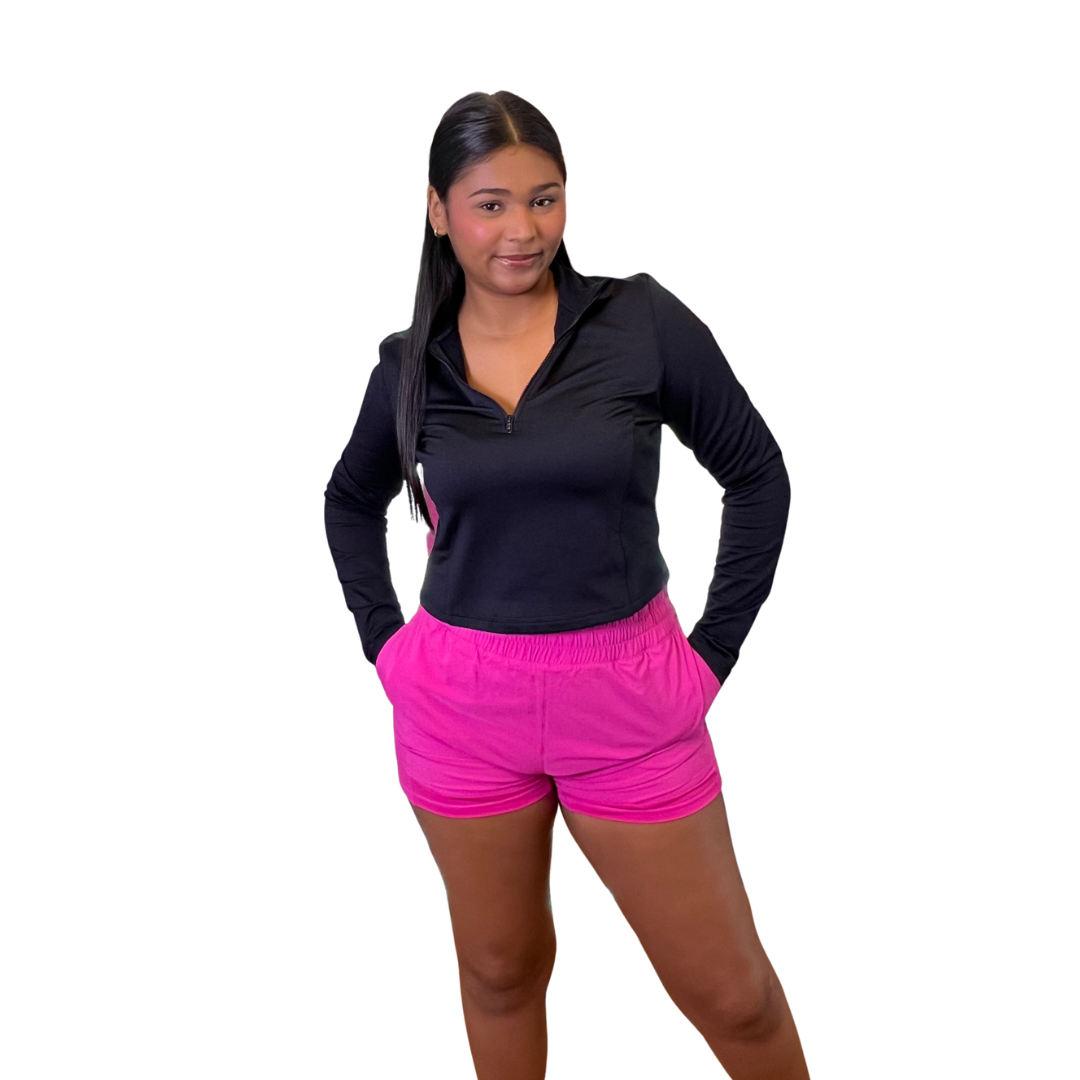 Short Polo Deportivo Casual Fucsia Con Bolsillos Para Mujer