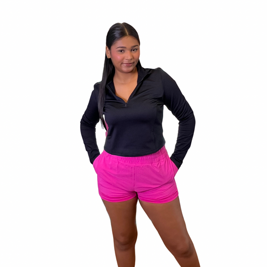 Short Polo Deportivo Casual Fucsia Con Bolsillos Para Mujer